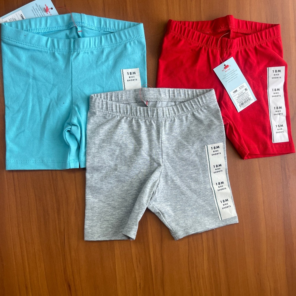 Lot of 3 Cat & Jack Toddler 18M Bike Shorts Bundle Red Blue Gray Cotton‎ Stretch